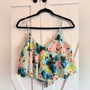 Mint Floral Spaghetti Strap Crop Top - Unbranded